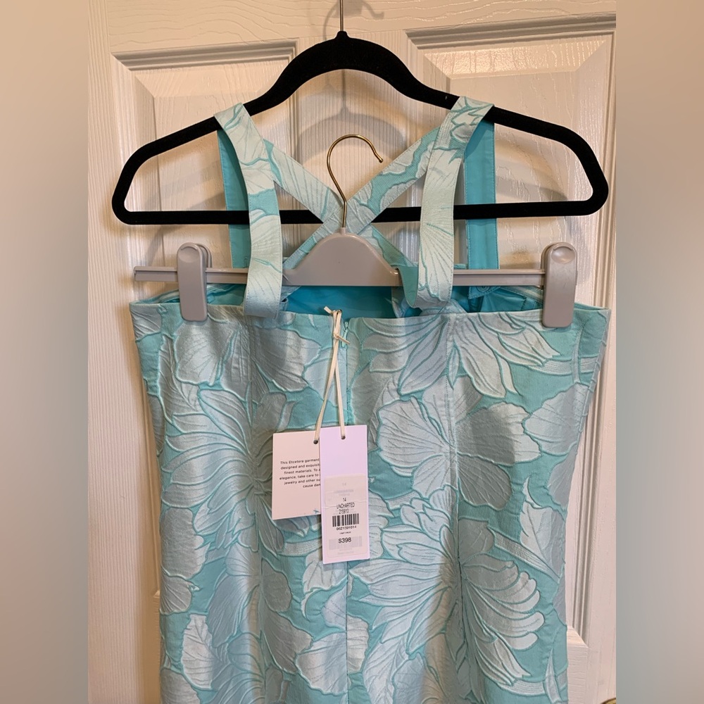 Carlisle Aqua and Silver Floral Sleeveless Dress